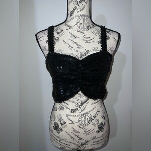 White Moon London Black Sequin Cropped Corset Top Sweetheart Neck S/M